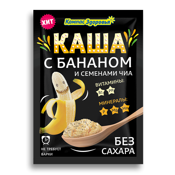 Terci de fulgi de ovaz cu seminte de banane si chia KOMPAS ZDOROVIA30 gr.