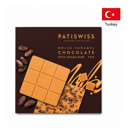 Ciocolata alba cu caramela si boabe de cacao