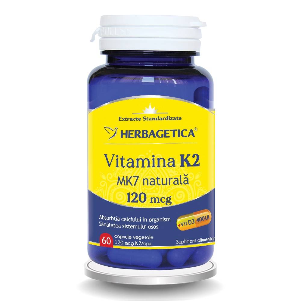 Vitamina K2 MK7 naturala 120mcg, 60 caps., Herbagetica