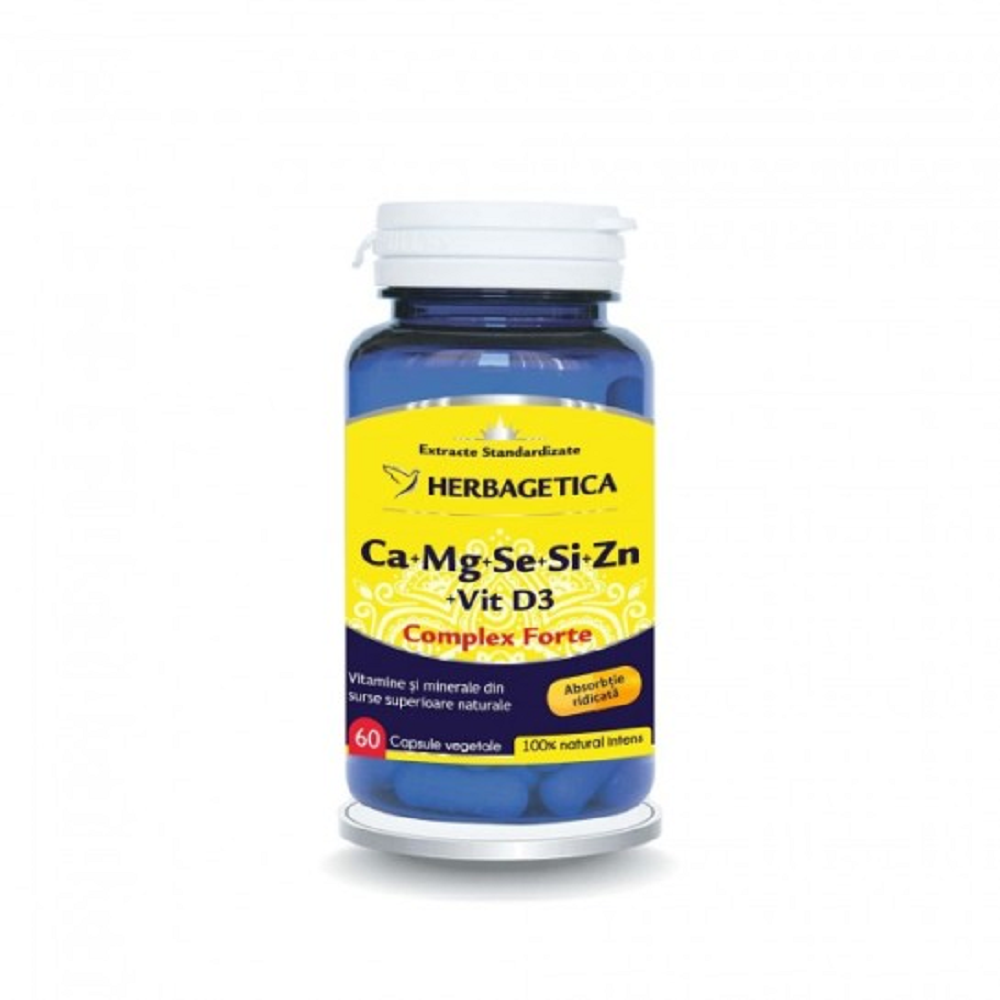 Ca+Mg+Se+Si+Zn Organice cu Vitamina D3, 60 caps., Herbagetica