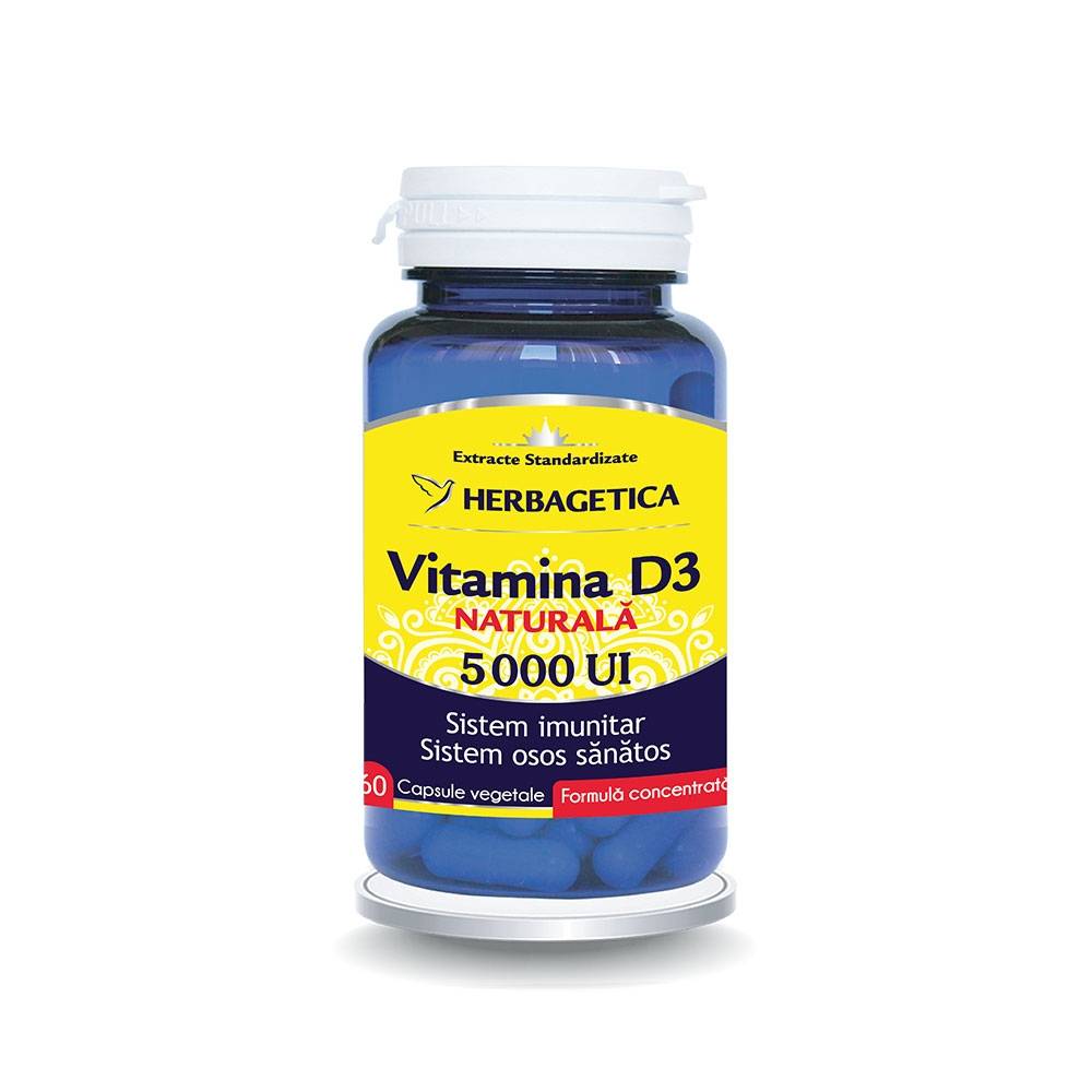 Vitamina D3 naturala 5000 UI, 60 caps., Herbagetica