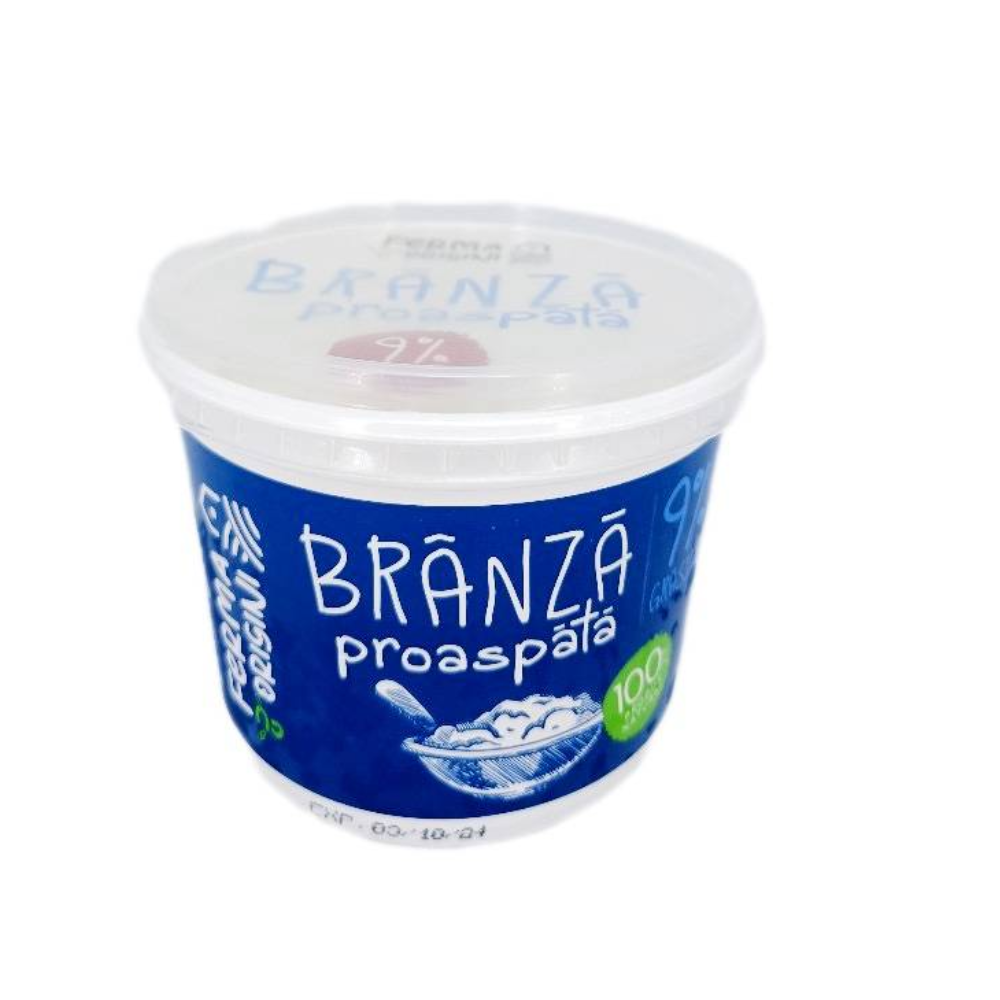 Branza prospata de vaci 9%,350gr Ferma cu Origini