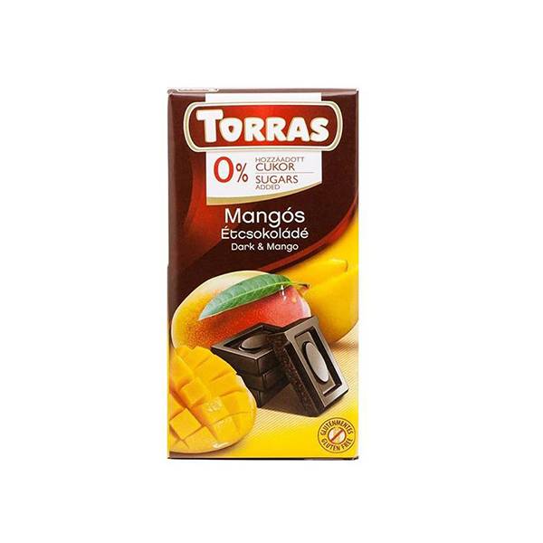 Ciocolată neagră Torras cu mango fără zahăr 75 g
