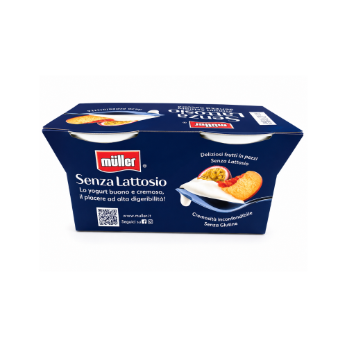 Iaurt MULLER IN PEZZI FARA LACTOZA Piersica, Maracja 250g (2x125g)