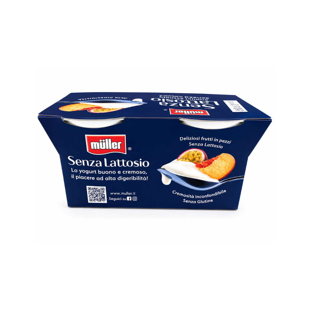 Iaurt MULLER IN PEZZI FARA LACTOZA Piersica, Maracja 250g (2x125g)