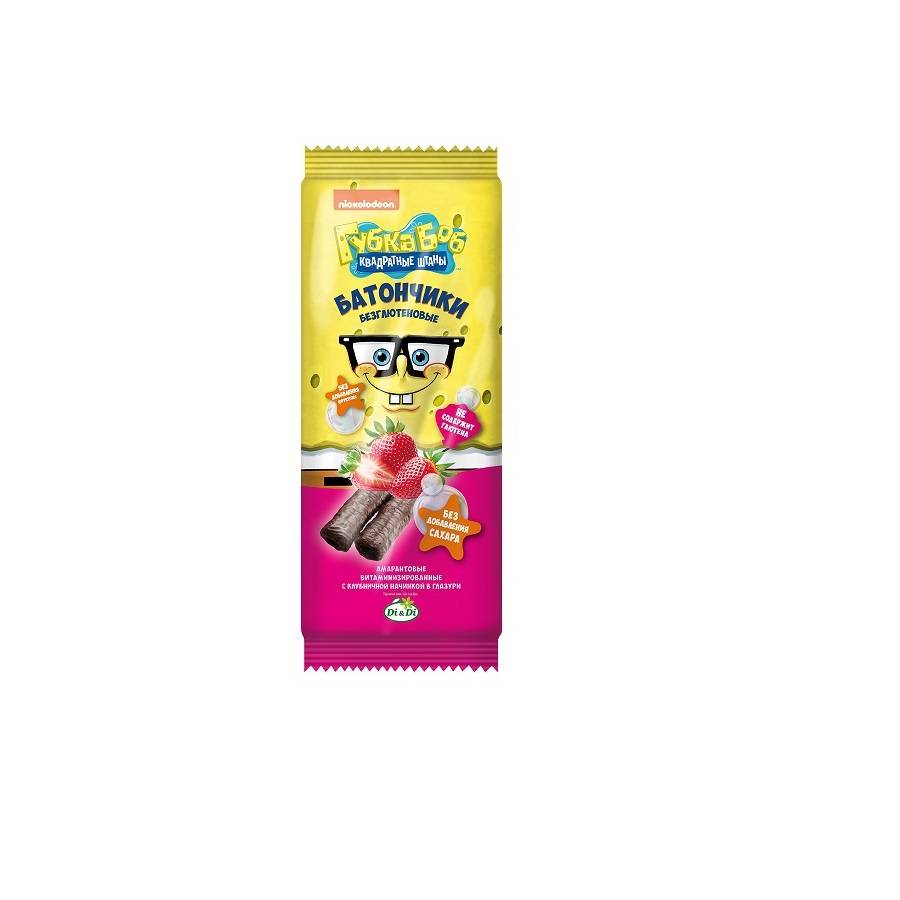 Batonasi f/gluten din faina de amarant cu umplutura de capsuna glazurate Sponge Bob, 20g image