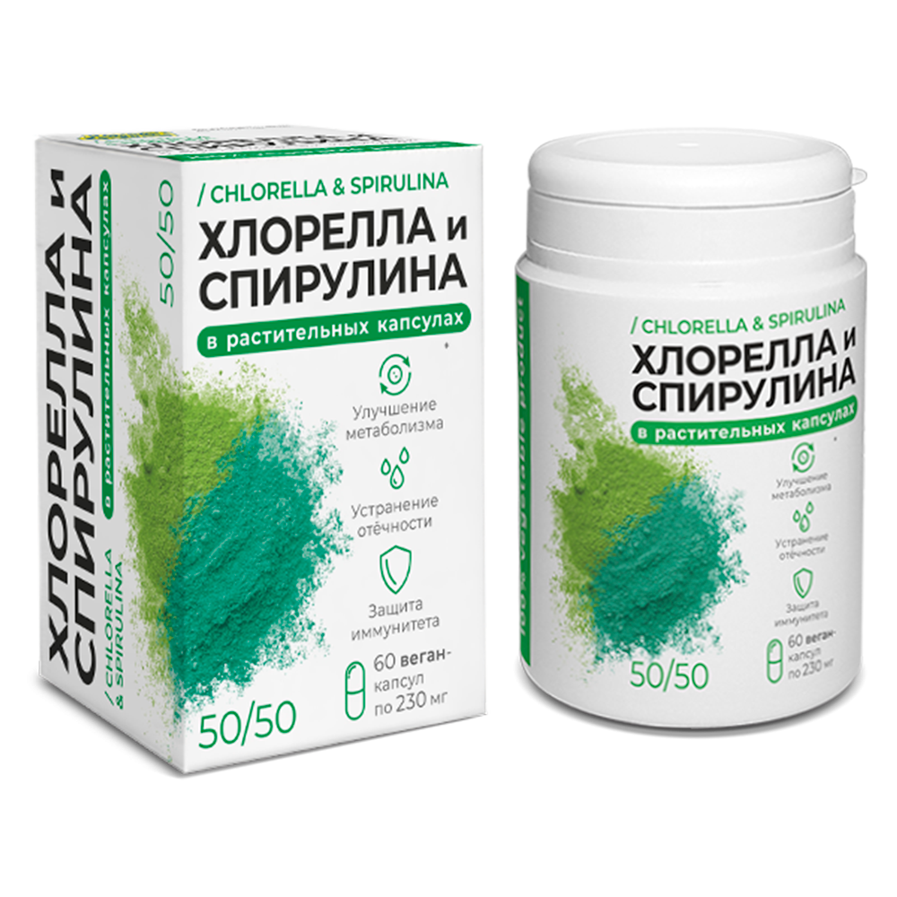 Spirulina si chlorella in capsule Kompas Zdorovia  60 capsule