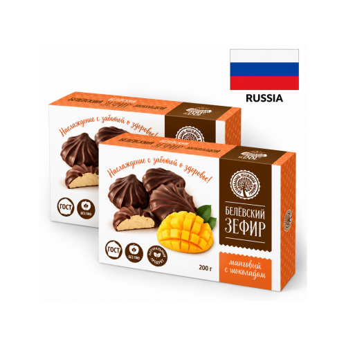 Zefir traditional in ciocolata "Belevsky product", cu gust de mango, 200 gr