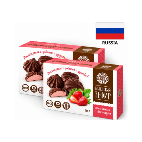 Zefir traditional in ciocolata "Belevsky product", cu gust de capsuna, 200 gr