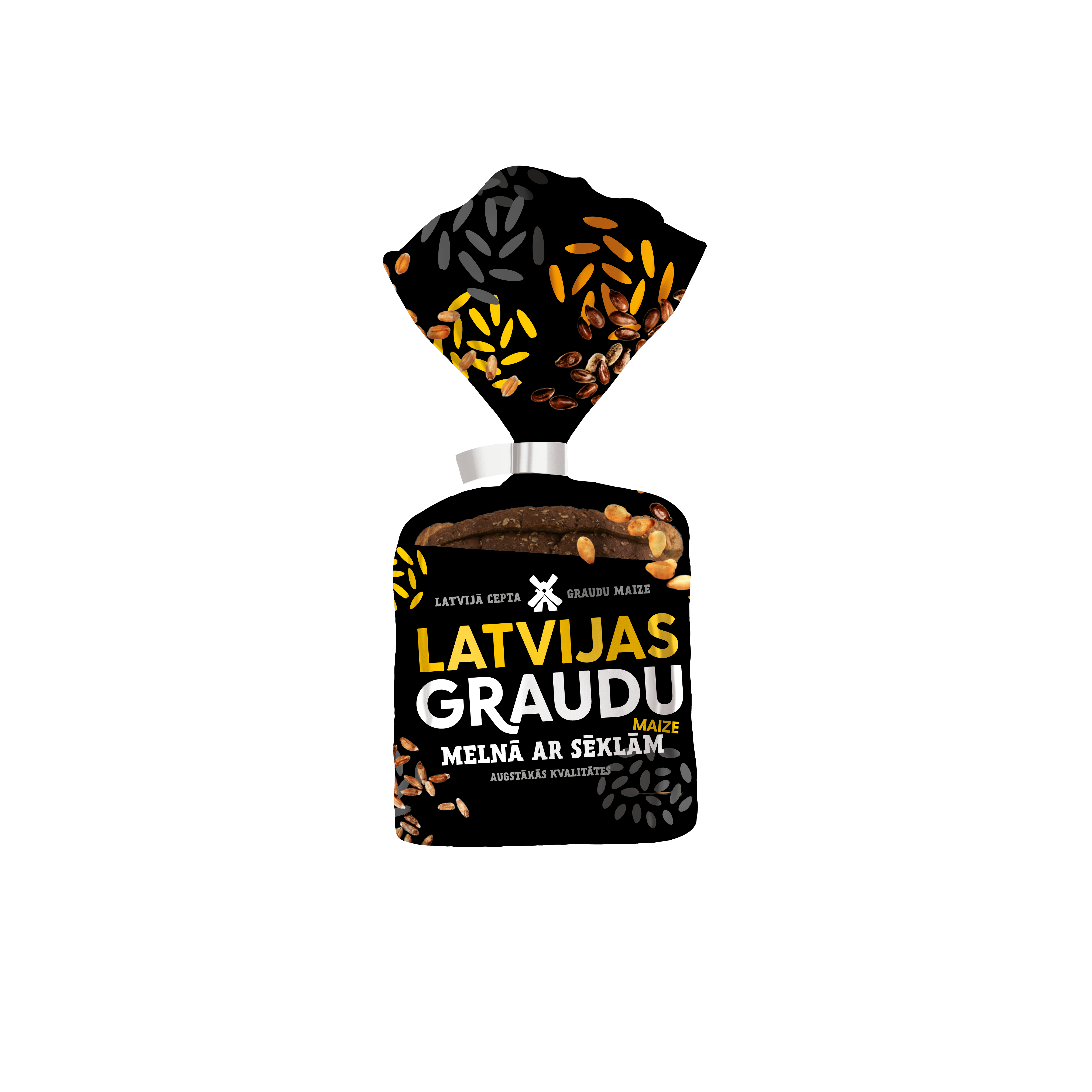 Piine cu cereale Latvijas Graudu, neagra cu seminte de floarea-soarelui, 340g